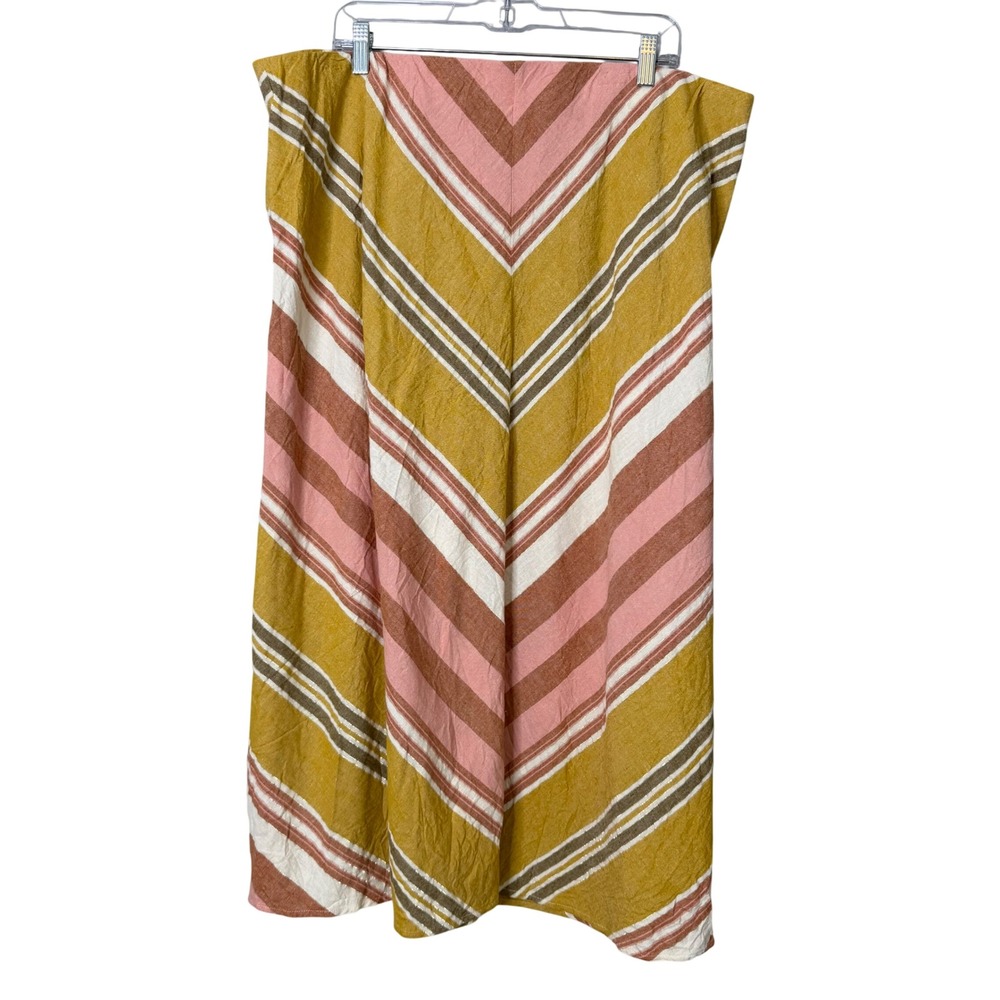 Cato Linen Blend Midi Skirt Womens Plus Size 22‎ 24 Multicolor Metallic Chevron